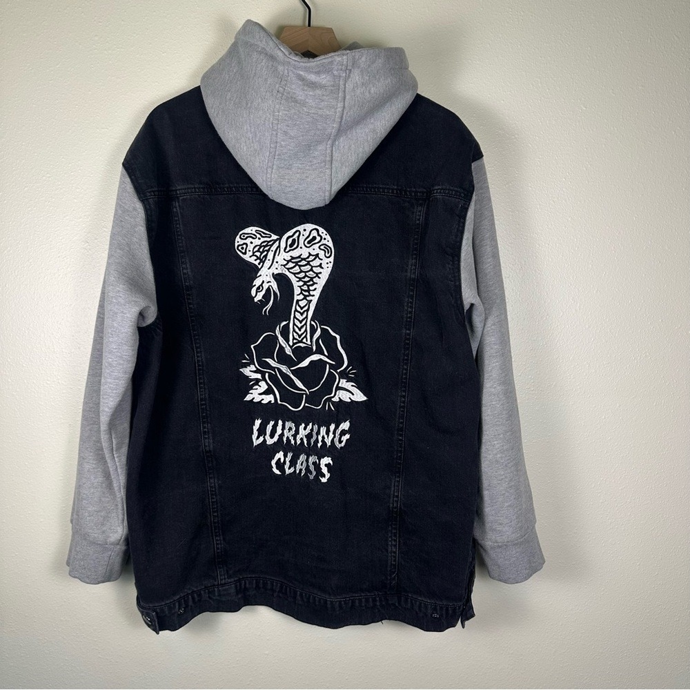 LURKING CLASS XXL Men Grunge Streetwear Black and Gray Patch Denim Hoodie Jacket - Picture 7 of 7